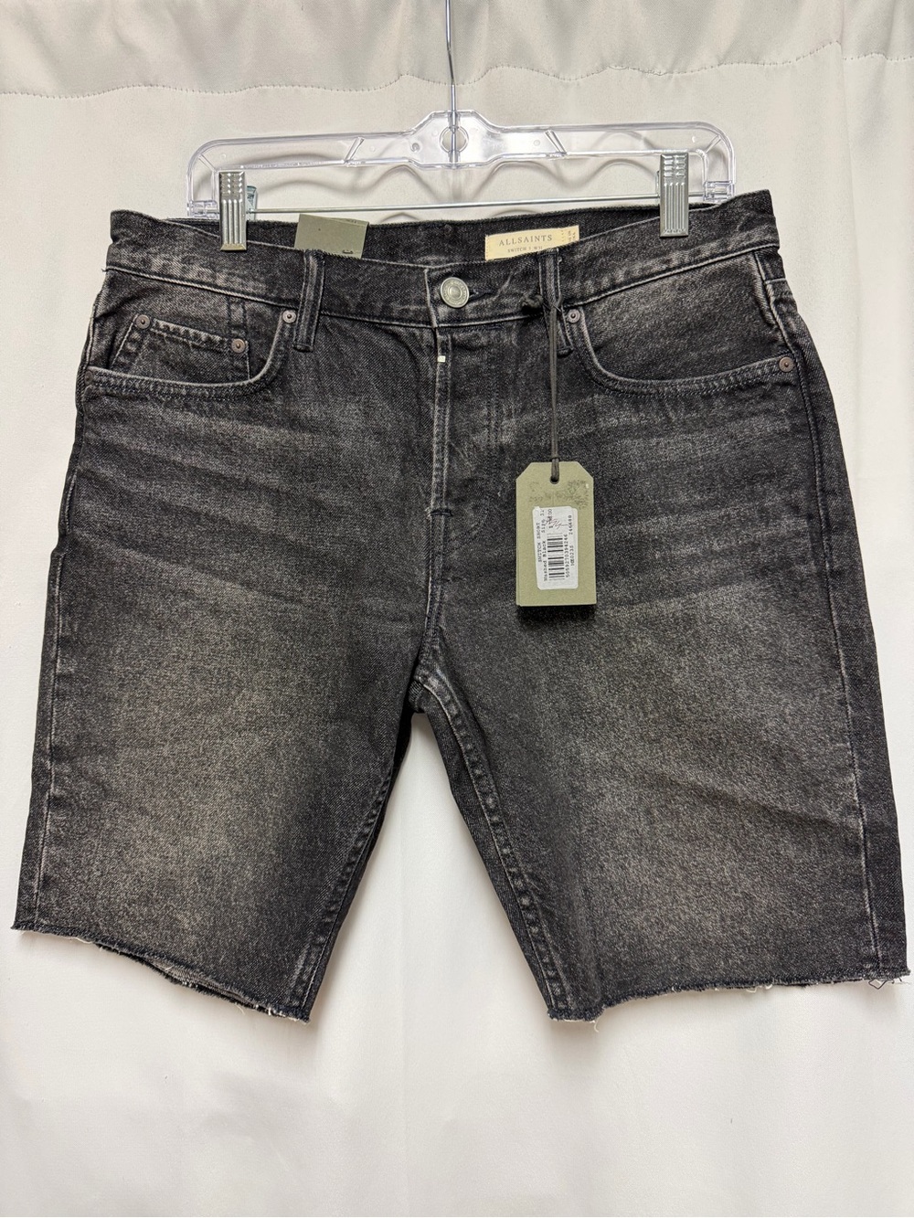 All Saints Switch Skinny Short Washed Black Denim Cutoff Shorts Size 31 NWT